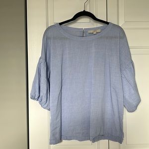 Loft balloon sleeve blue top. Size L
